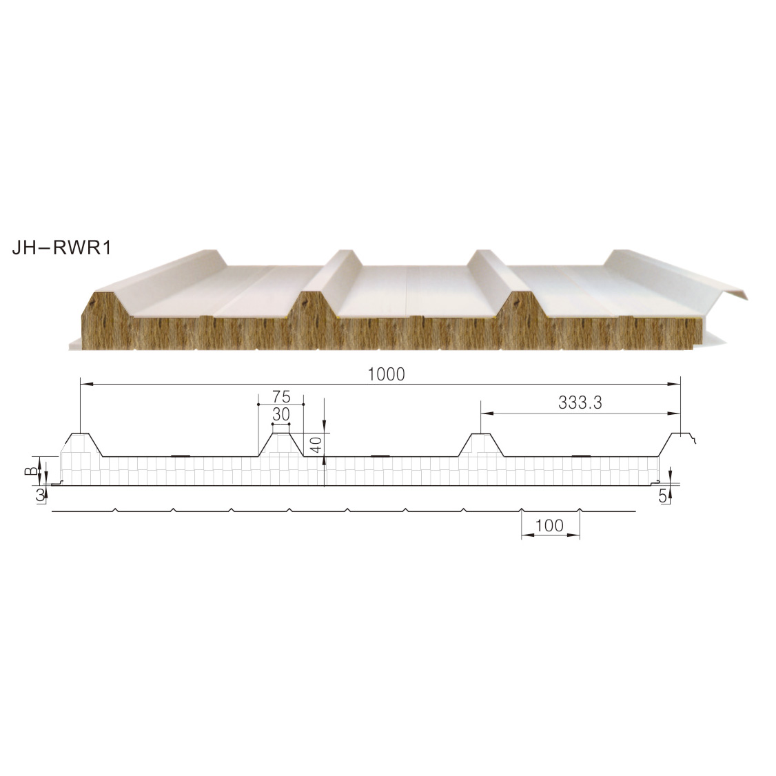 純巖棉屋面夾芯板JH-RWR1