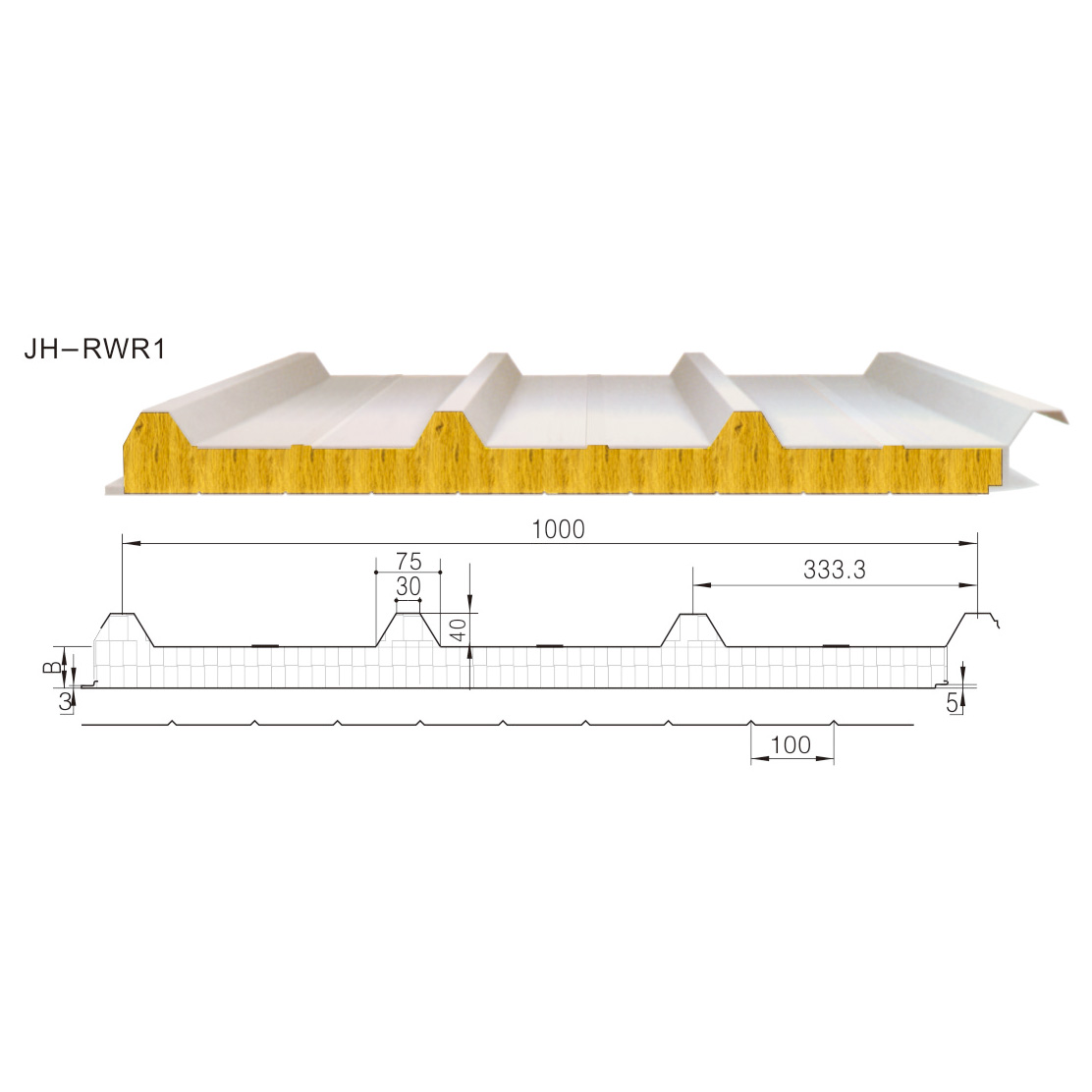 純玻璃絲綿屋面夾芯板JH-RWR1