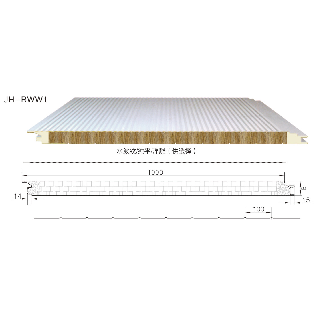 聚氨酯封邊巖棉墻面夾芯板JH-RWW1